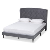 Joanna Modern and Contemporay Velvet Fabric Upholstered and Dark Brown Finished Wood Platform Bed