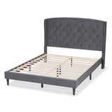 Baxton Studio Joanna Modern and Contemporay Grey Velvet Fabric Upholstered and Dark Brown Finished Wood Queen Size Platform Bed