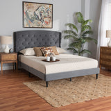 Baxton Studio Joanna Modern and Contemporay Grey Velvet Fabric Upholstered and Dark Brown Finished Wood Queen Size Platform Bed