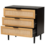 Baxton Studio Maureen Mid-Century Modern Espresso Brown Wood and Rattan 3-Drawer Dresser