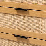 Baxton Studio Maureen Mid-Century Modern Espresso Brown Wood and Rattan 3-Drawer Dresser