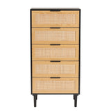 Baxton Studio Maureen Mid-Century Modern Espresso Brown Wood and Rattan 5-Drawer Storage Chest