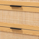 Baxton Studio Maureen Mid-Century Modern Espresso Brown Wood and Rattan 5-Drawer Storage Chest