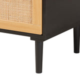 Baxton Studio Maureen Mid-Century Modern Espresso Brown Wood and Rattan 5-Drawer Storage Chest