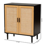 Baxton Studio Maureen Mid-Century Modern Espresso Brown Wood and Rattan 2-Door Storage Cabinet