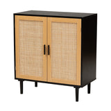 Maureen Mid-Century Modern Espresso Brown Wood and Rattan 2-Door Storage Cabinet