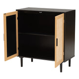 Baxton Studio Maureen Mid-Century Modern Espresso Brown Wood and Rattan 2-Door Storage Cabinet