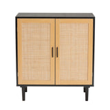 Baxton Studio Maureen Mid-Century Modern Espresso Brown Wood and Rattan 2-Door Storage Cabinet