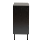 Baxton Studio Maureen Mid-Century Modern Espresso Brown Wood and Rattan 2-Door Storage Cabinet