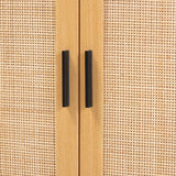 Baxton Studio Maureen Mid-Century Modern Espresso Brown Wood and Rattan 2-Door Storage Cabinet