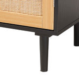 Baxton Studio Maureen Mid-Century Modern Espresso Brown Wood and Rattan 2-Door Storage Cabinet