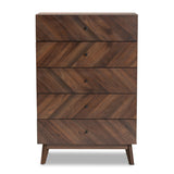 Baxton Studio Hartman Mid-Century Modern Walnut Brown Finished Wood 5-Drawer Storage Chest