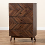 Baxton Studio Hartman Mid-Century Modern Walnut Brown Finished Wood 5-Drawer Storage Chest
