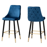 Giada Contemporary Glam and Luxe Velvet Fabric and Dark Brown Finished Wood 2-Piece Bar Stool Set