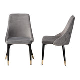 Baxton Studio Giada Contemporary Glam and Luxe Grey Velvet Fabric and Dark Brown Finished Wood 2-Piece Dining Chair Set