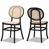Garold Mid-Century Modern Brown Woven Rattan and Wood 2-Piece Cane Dining Chair Set