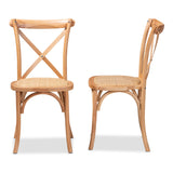 Tartan Mid-Century Modern Brown Woven Rattan and Wood 2-Piece Dining Chair Set