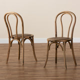 Dacian Mid-Century Modern Brown Woven Rattan and Walnut Brown Wood 2-Piece Dining Chair Set