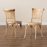 Fields Mid-Century Modern Brown Woven Rattan and Wood 2-Piece Cane Dining Chair Set