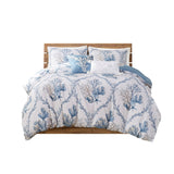 Harbor House Pismo Beach Coastal 5 Piece Cotton Duvet Cover Set with Throw Pillows Blue/White King/Cal HH12-1842