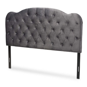 Clovis Modern and Contemporary Grey Velvet Fabric Upholstered King Size Headboard