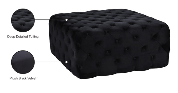 Ariel Velvet / Engineered Wood / Foam Contemporary Black Velvet Ottoman/Bench - 33" W x 33" D x 16.5" H