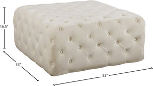 Ariel Velvet / Engineered Wood / Foam Contemporary Cream Velvet Ottoman/Bench - 33" W x 33" D x 16.5" H