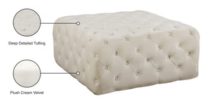 Ariel Velvet / Engineered Wood / Foam Contemporary Cream Velvet Ottoman/Bench - 33" W x 33" D x 16.5" H