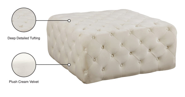 Ariel Velvet / Engineered Wood / Foam Contemporary Cream Velvet Ottoman/Bench - 33" W x 33" D x 16.5" H