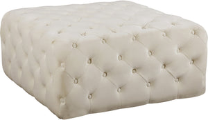 Ariel Velvet / Engineered Wood / Foam Contemporary Cream Velvet Ottoman/Bench - 33" W x 33" D x 16.5" H
