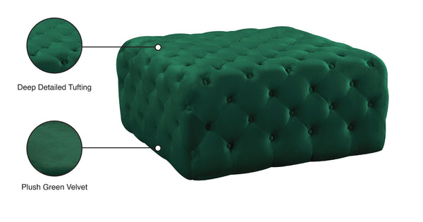 Ariel Velvet / Engineered Wood / Foam Contemporary Green Velvet Ottoman/Bench - 33" W x 33" D x 16.5" H