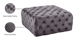 Ariel Velvet / Engineered Wood / Foam Contemporary Grey Velvet Ottoman/Bench - 33" W x 33" D x 16.5" H