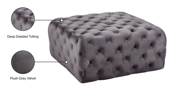 Ariel Velvet / Engineered Wood / Foam Contemporary Grey Velvet Ottoman/Bench - 33" W x 33" D x 16.5" H