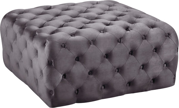 Ariel Velvet / Engineered Wood / Foam Contemporary Grey Velvet Ottoman/Bench - 33" W x 33" D x 16.5" H