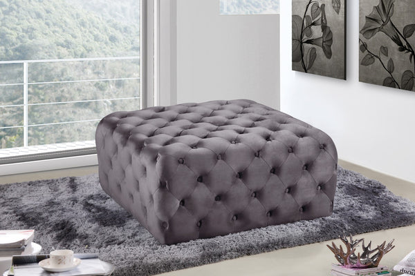 Ariel Velvet / Engineered Wood / Foam Contemporary Grey Velvet Ottoman/Bench - 33" W x 33" D x 16.5" H