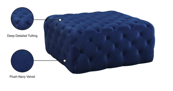 Ariel Velvet / Engineered Wood / Foam Contemporary Navy Velvet Ottoman/Bench - 33" W x 33" D x 16.5" H
