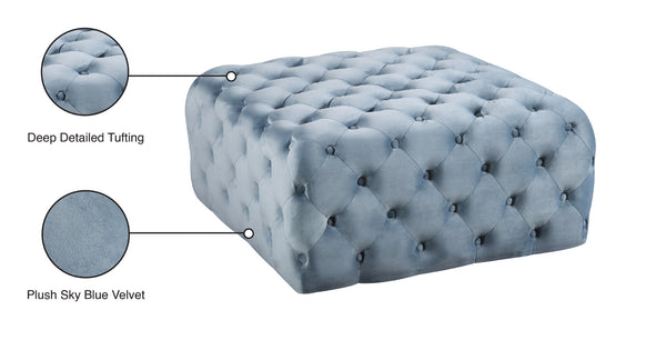 Ariel Velvet / Engineered Wood / Foam Contemporary Sky Blue Velvet Ottoman/Bench - 33" W x 33" D x 16.5" H