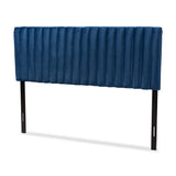 Emile Modern and Contemporary Navy Blue Velvet Fabric Upholstered and Dark Brown Finished Wood King Size Headboard