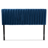 Emile Modern and Contemporary Navy Blue Velvet Fabric Upholstered and Dark Brown Finished Wood King Size Headboard