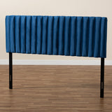 Emile Modern and Contemporary Navy Blue Velvet Fabric Upholstered and Dark Brown Finished Wood King Size Headboard