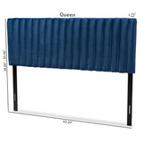 Emile Modern and Contemporary Navy Blue Velvet Fabric Upholstered and Dark Brown Finished Wood King Size Headboard