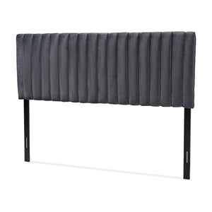 Emile Modern and Contemporary Grey Velvet Fabric Upholstered and Dark Brown Finished Wood King Size Headboard