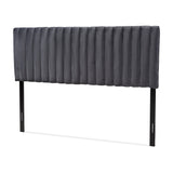 Emile Modern and Contemporary Grey Velvet Fabric Upholstered and Dark Brown Finished Wood Queen Size Headboard