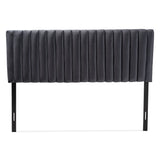 Emile Modern and Contemporary Grey Velvet Fabric Upholstered and Dark Brown Finished Wood Queen Size Headboard