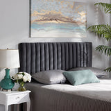 Emile Modern and Contemporary Grey Velvet Fabric Upholstered and Dark Brown Finished Wood Queen Size Headboard