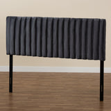 Emile Modern and Contemporary Grey Velvet Fabric Upholstered and Dark Brown Finished Wood King Size Headboard