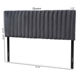 Emile Modern and Contemporary Grey Velvet Fabric Upholstered and Dark Brown Finished Wood King Size Headboard