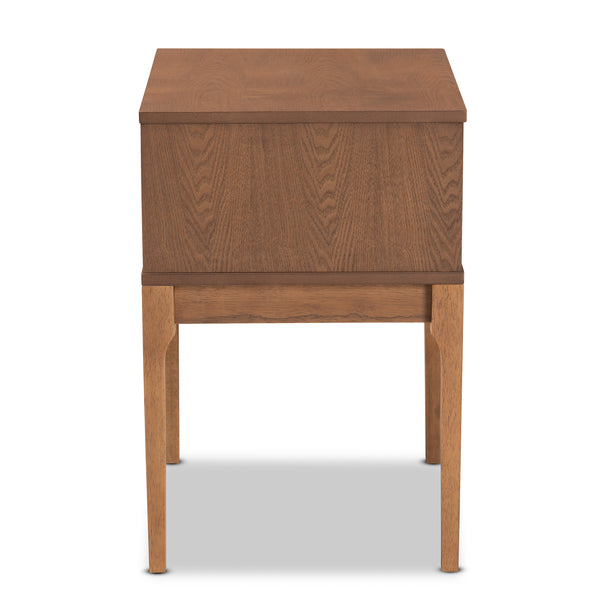 Baxton Studio Ramiel Mid-Century Modern Ash Walnut Finished Wood and Rattan 1-Drawer Nightstand