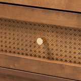 Baxton Studio Ramiel Mid-Century Modern Ash Walnut Finished Wood and Rattan 6-Drawer Dresser