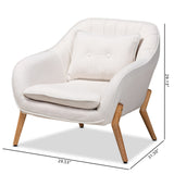 Valentina Mid-Century Modern Transitional Beige Velvet Fabric Upholstered and Natural Wood Finished Armchair